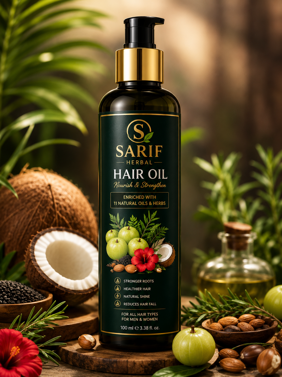 SARIF Herbal Hair Oil – Natural Hair Nourishing Oil with 11 Herbal Oils & Extracts | Stronger Roots, Healthier Hair & Natural Shine | 100ml